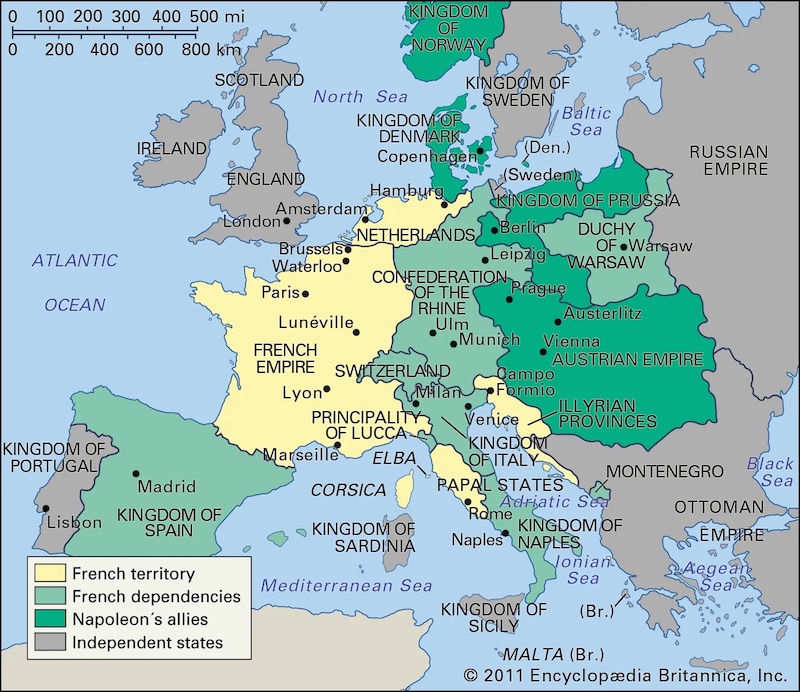 1812'de Avrupa sınırları