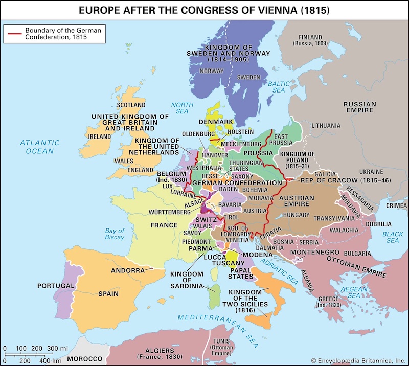 Viyana Kongresi sonrasında Avrupa'nın sınırları, 1815