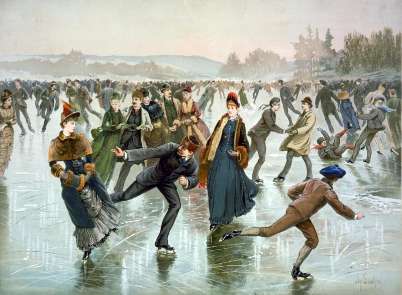 Donmuş kanalda buz pateni yapan insanlar. Henry Sandham, 1885. 