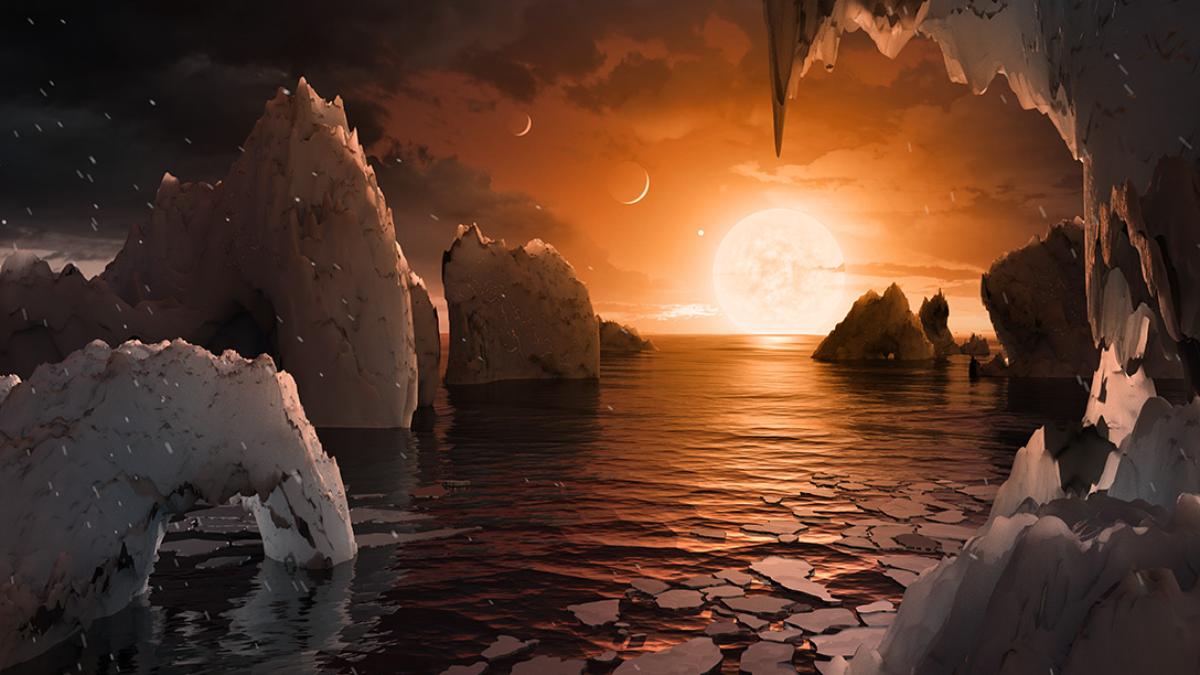 TRAPPIST-1. Bu sanatçının TRAPPIST-1f konsepti.