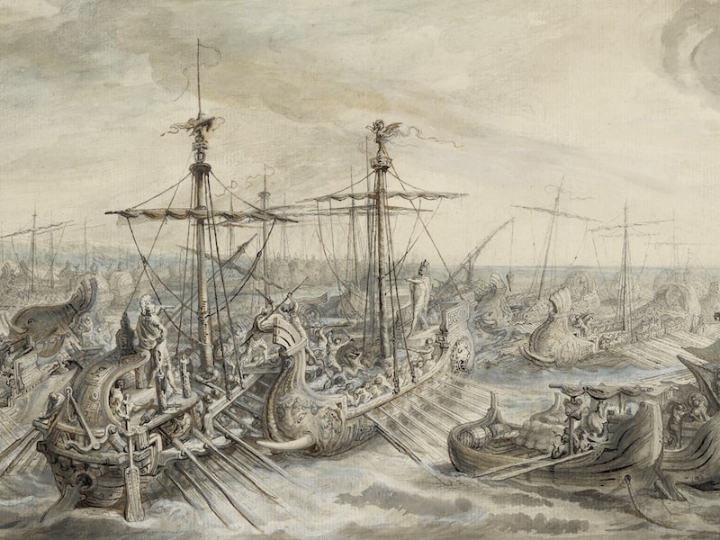 Ecnomus Burnu Deniz Muharebesi'nde Kartacalıları yenen Roma filosu; Gabriel Jacques de Saint-Aubin (Fransa, 1724 - 1780)