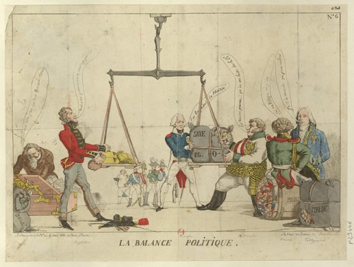 Bir Fransız yayınında yer alan La Balance Politique (Siyasi Denge) karikatürü, 1815