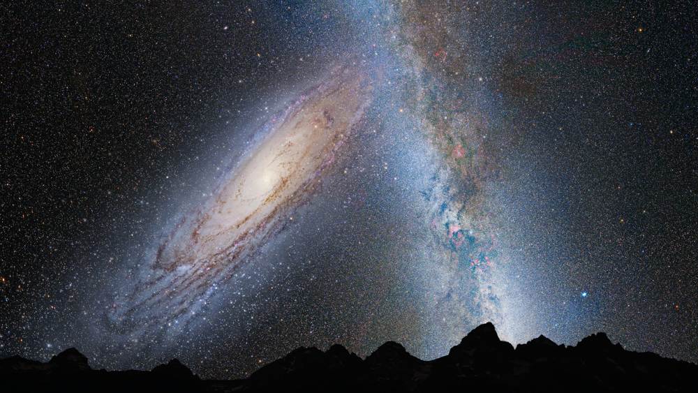 3,75 milyar yıl sonra gökyüzünde Andromeda ve Samanyolu Galaksileri.