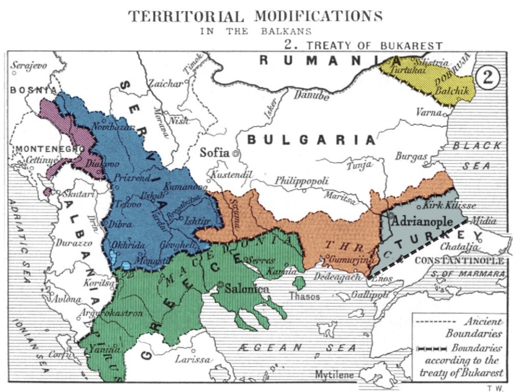 Balkanlar'da toprak değişiklikleri - Bükreş Antlaşması, 1913
