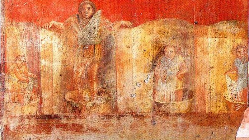 Pompeii'den çizim, Roma'nın idrarla çamaşır yıkama sürecini tasvir ediyor