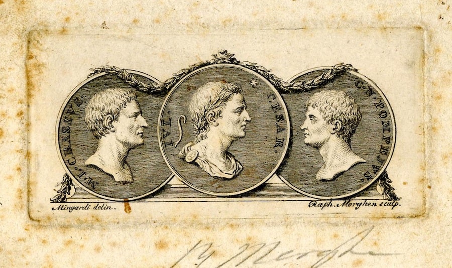 Üç Triumvir'in profil görüntüsünü içeren çizim. Kaynak: British Museum