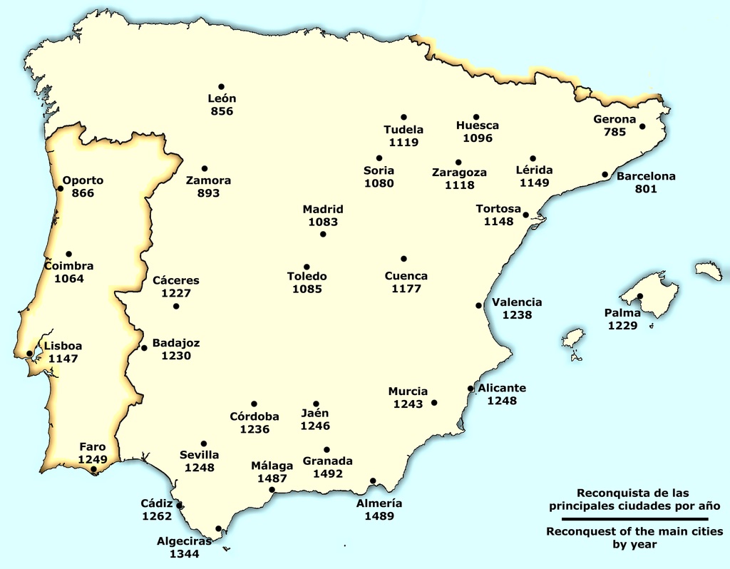 Reconquista sürecinde İber Yarımadası'nın yeniden İspanyolların eline geçme aşamaları.