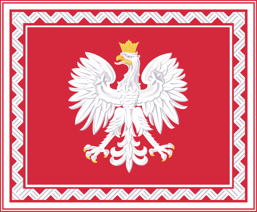 Polonya'nın arması, kırmızı zemin üzerine altın gagalı ve pençeli, beyaz, taçlı kartal
