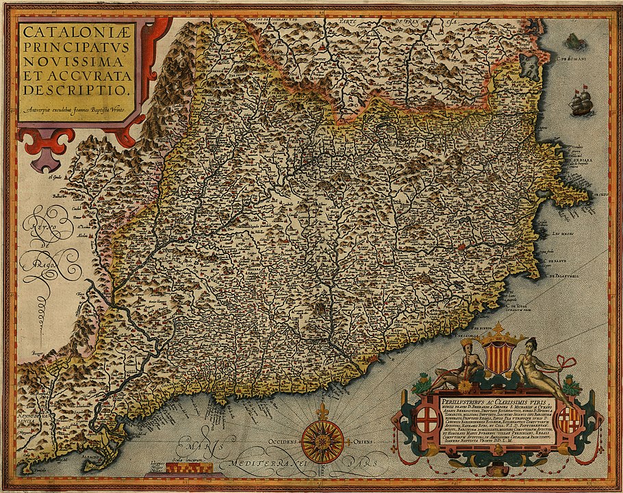  Jan Baptist Vrients tarafından yapılmış 1608 Katalonya Prensliği haritası