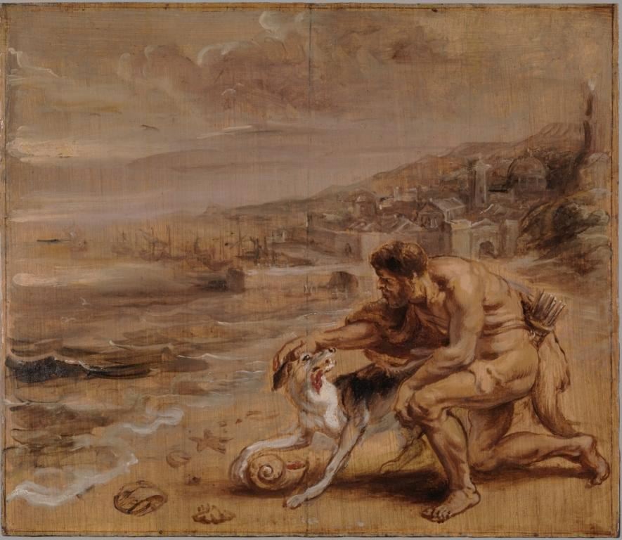 Herkül'ün köpeği mor imparatorluk moru boyasını keşfediyor, Peter Paul Rubens, 1636, Bonnat-Helleu Museum - Lübnanın tarihi