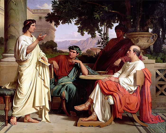 Horatius (Horace), Virgil ve Varius, Maecenas'ın evinde, Charles Jalabert, 19. yüzyıl. Kaynak: Wikimedia Commons