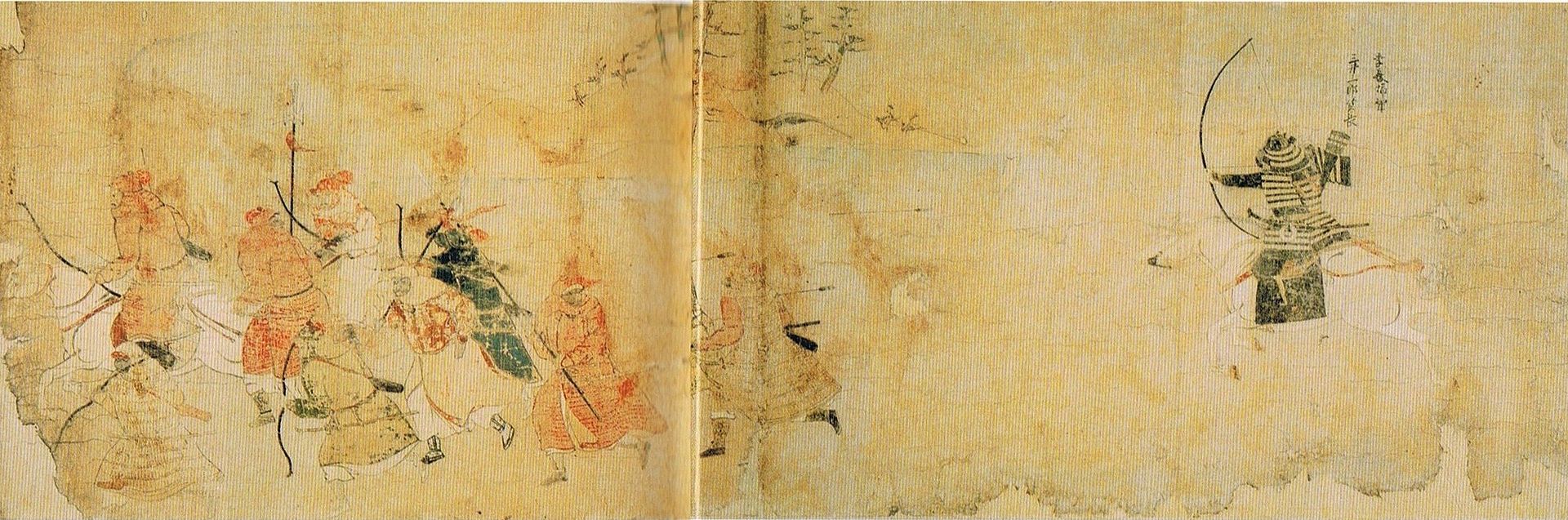 Samuray Mitsui Sukenaga (sağda) Moğol istila ordusunu yenerken (solda)
