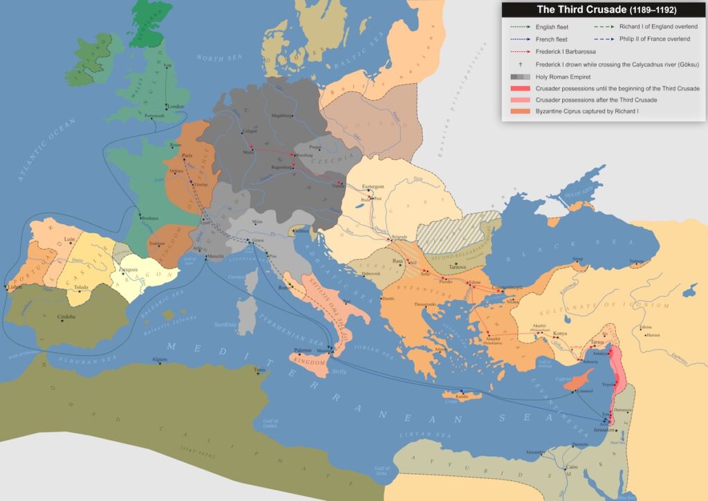 Üçüncü Haçlı Seferi'nin haritası. Kaynak: Wikipedia