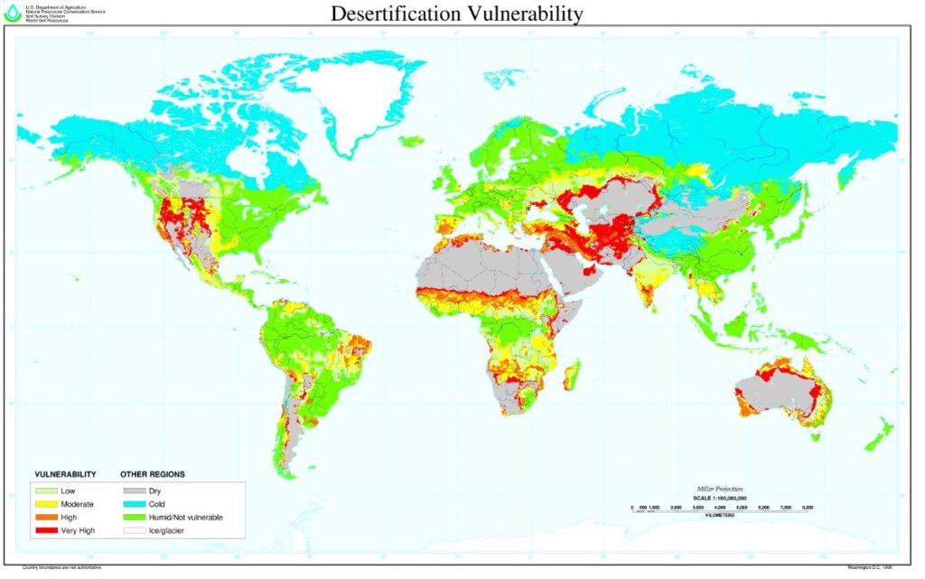 Çölleşme Kırılganlığı haritası, küresel toprak ve toprak iklimi haritasına dayanıyor.