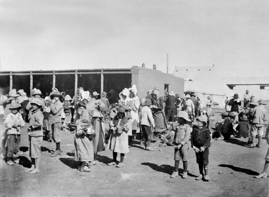 Boer kadınları ve çocukları toplama kampında. Güney Afrika. 1901.