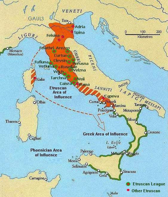 İtalya'daki 12 ayrı Etrüsk yerleşimi
