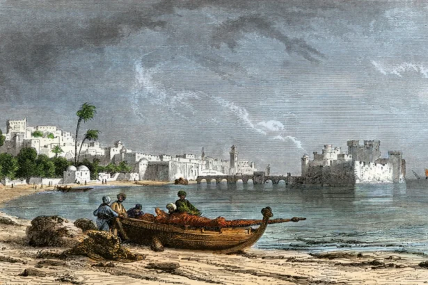 Akdeniz'deki Sidon limanında (şimdi Lübnan'da) bir Fenike gemisinin tasviri.