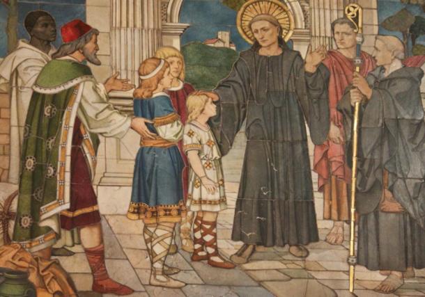 Aziz Gregory, Roma pazarında bazı Anglosakson kölelerle karşılaşıyor