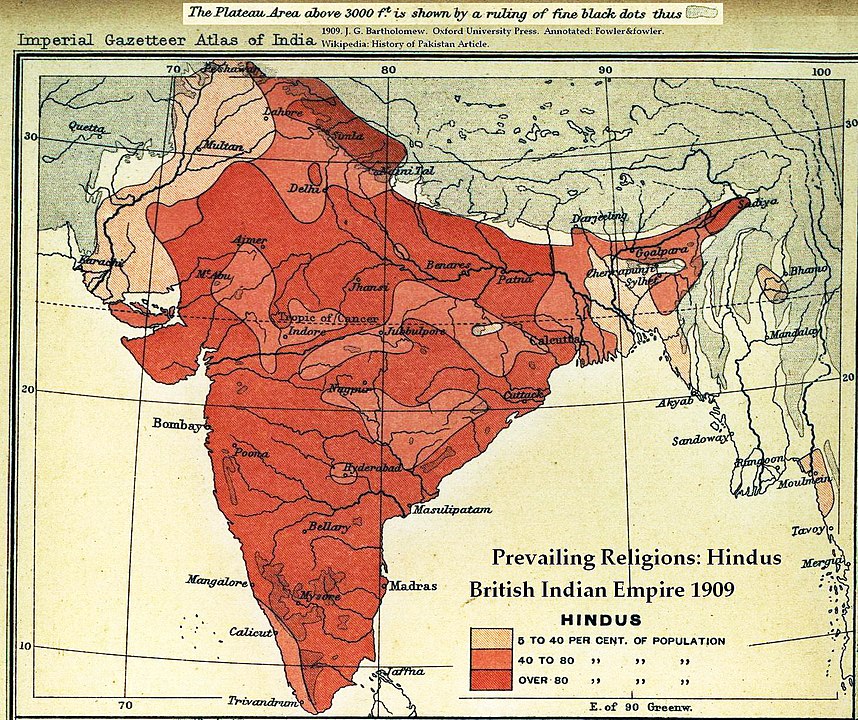 1909 Hinduların yüzdesi.