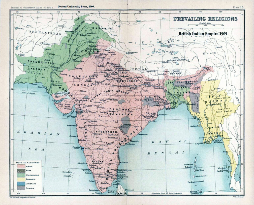 1909 tarihli Britanya Hindistan İmparatorluğu haritası. Hindistan'ın Bölünmesi