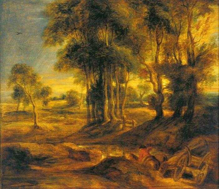 Landscape with the Carriage at the Sunset, Peter Paul Rubens, 1635