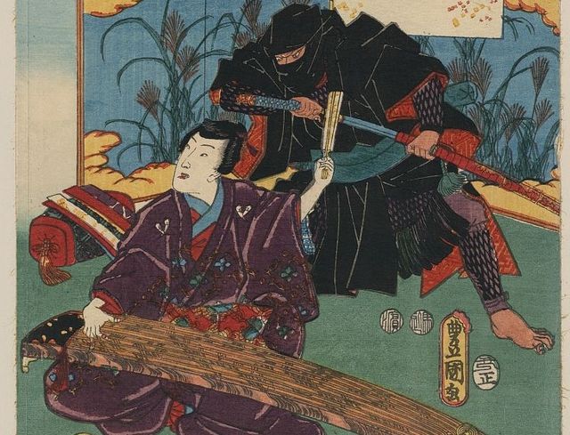  Utagawa Kunisada'dan Bir Ninja ve Prens Hikaru Genji (1854).
