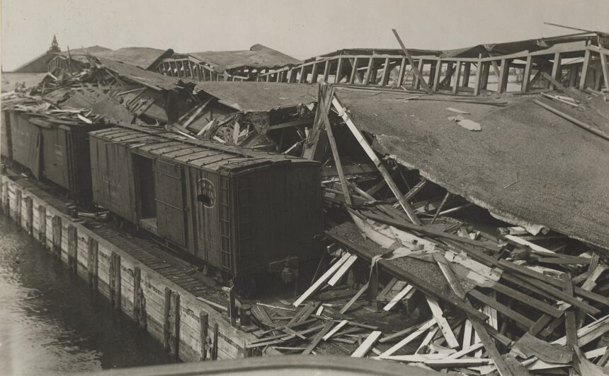 1745px View of the debris of the Lehigh Valley pier after Black Tom explosion cropped