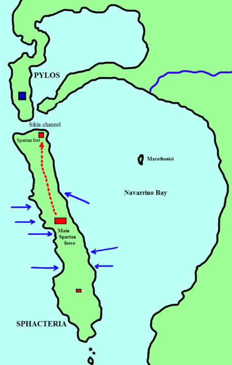 Sphacteria Muharebesi haritası, MÖ 425
