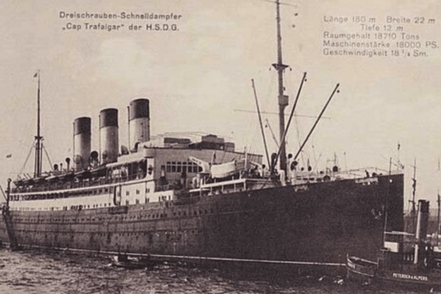 SMS Cap Trafalgar'ın Carmania'ya benzetilmeden önceki görüntüsü.
