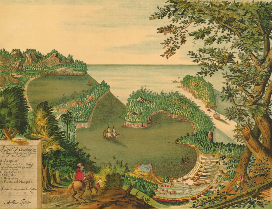 1628'de Acapulco, Manila kalyonunun Meksika terminali.