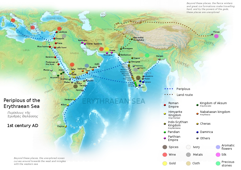Periplus of the Erythraean Sea'den türetilen harita.