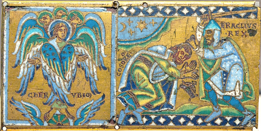 Herakleios ve melek, II. Hüsrev'in teslimiyetini kabul ederken, 1160-1170 Paris, Louvre.