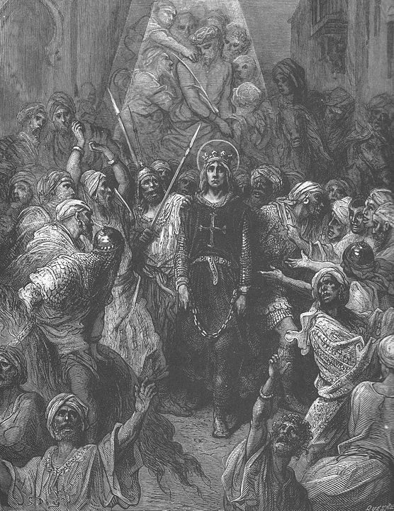 IX. Louis, Yedinci Haçlı Seferi sırasında Fariskur Muharebesi'nde esir alındı (Gustave Doré).
