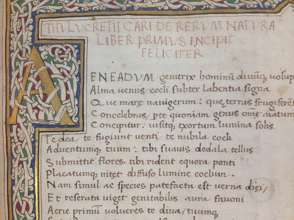 Cambridge Üniversitesi Kütüphanesi koleksiyonunda De rerum natura'nın bir el yazması
