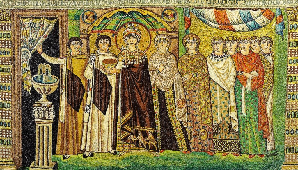 Theodora Mozaiği - San Vitale Bazilikası (M.S. 547 yılında inşa edilmiştir), İtalya. UNESCO Dünya mirası alanı.