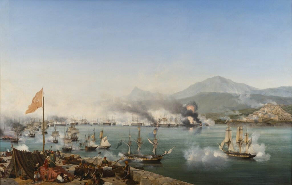 Ambroise Louis Garneray tarafından tasvir edilen Navarin Deniz Muharebesi (1827).