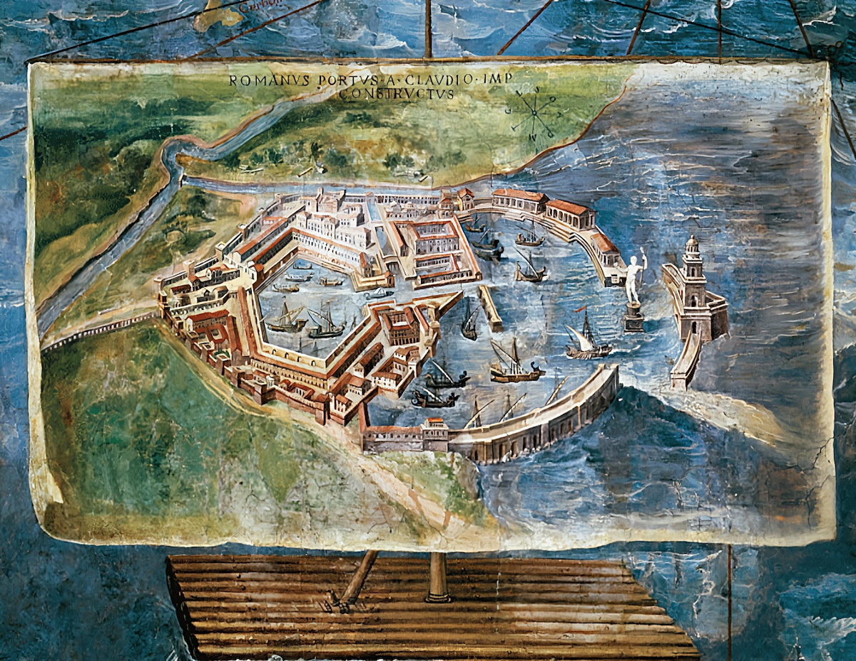 Roma'nın başlıca limanı Ostia'yı tasvir eden 16. yüzyıldan kalma bir fresk, Vatikan Sarayı.