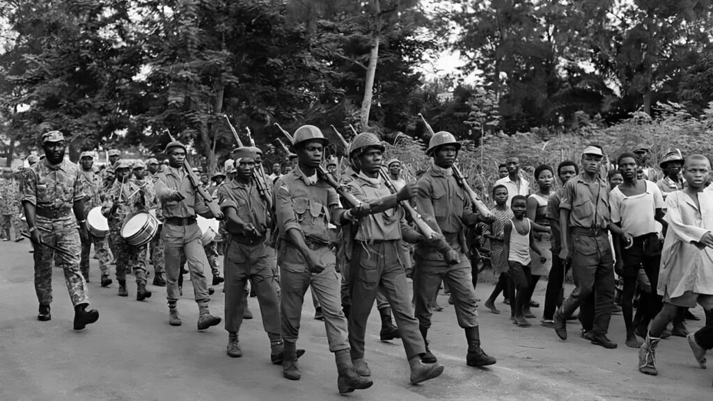 Nijerya İç Savaşı sırasında yürüyen Biafran askerleri