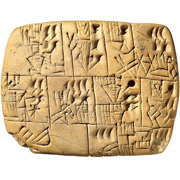 Kil çivi yazılı tablet (MÖ 3100-3000) bira tayınını belirtiyor.