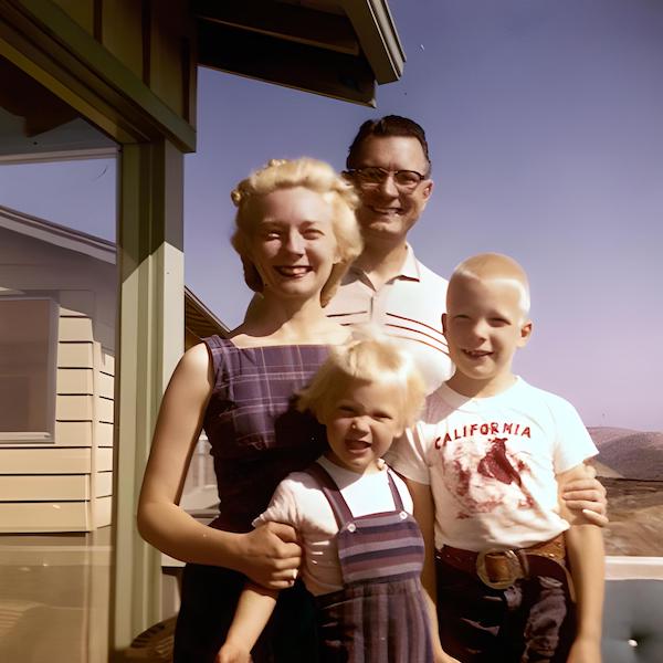 Anne, baba ve çocuklarından oluşan bir Amerikan çekirdek ailesi, 1955 civarı
