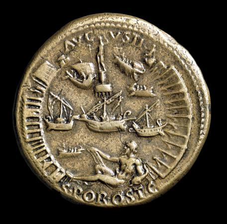 Nero döneminden kalma, Roma limanının stilize tasvirini gösteren sikke, MS 64.
