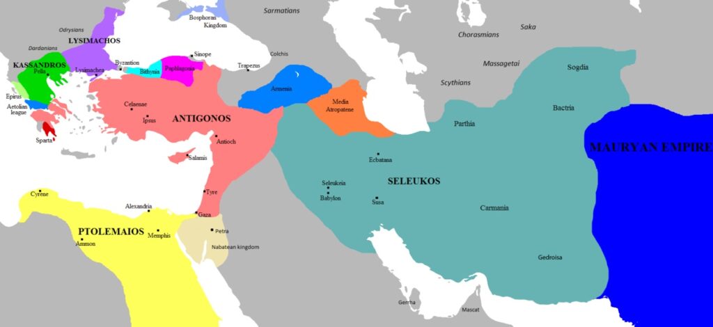 Antigonus ve rakiplerinin MÖ 303 civarındaki krallıkları
