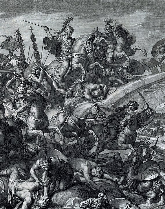 570px Battle at the Milvian Bridge Gerard Audran after Charles Le Brun 1666 crop 1