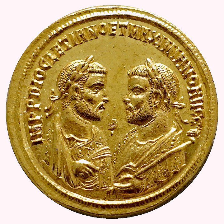 Diocletianus ve Maximianus bir aureus üzerinde (MS 287). Kaynak: Bode-Museum.