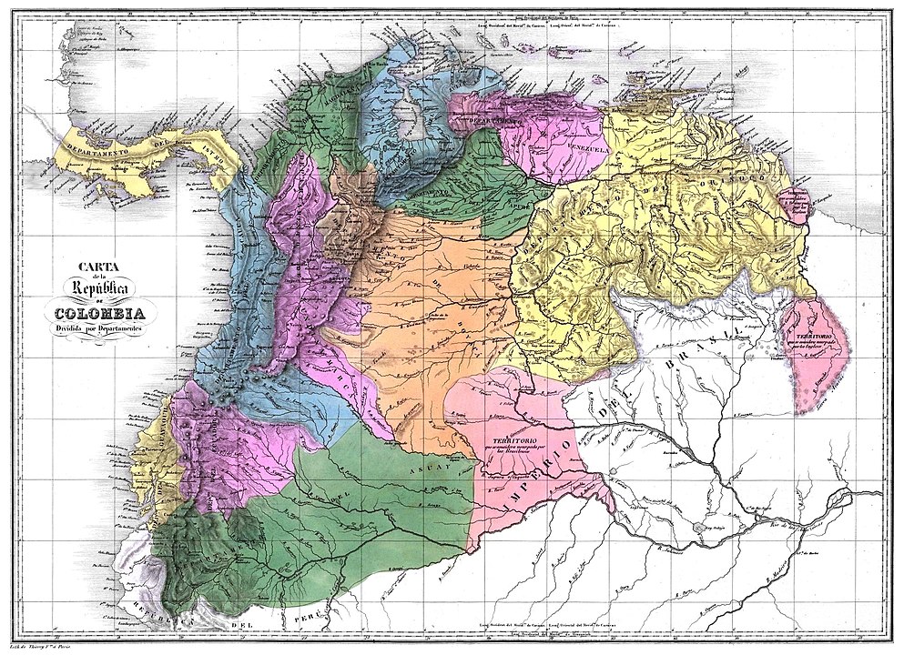1820'de Gran Colombia (Büyük Kolombiya)'nın bölümleri.