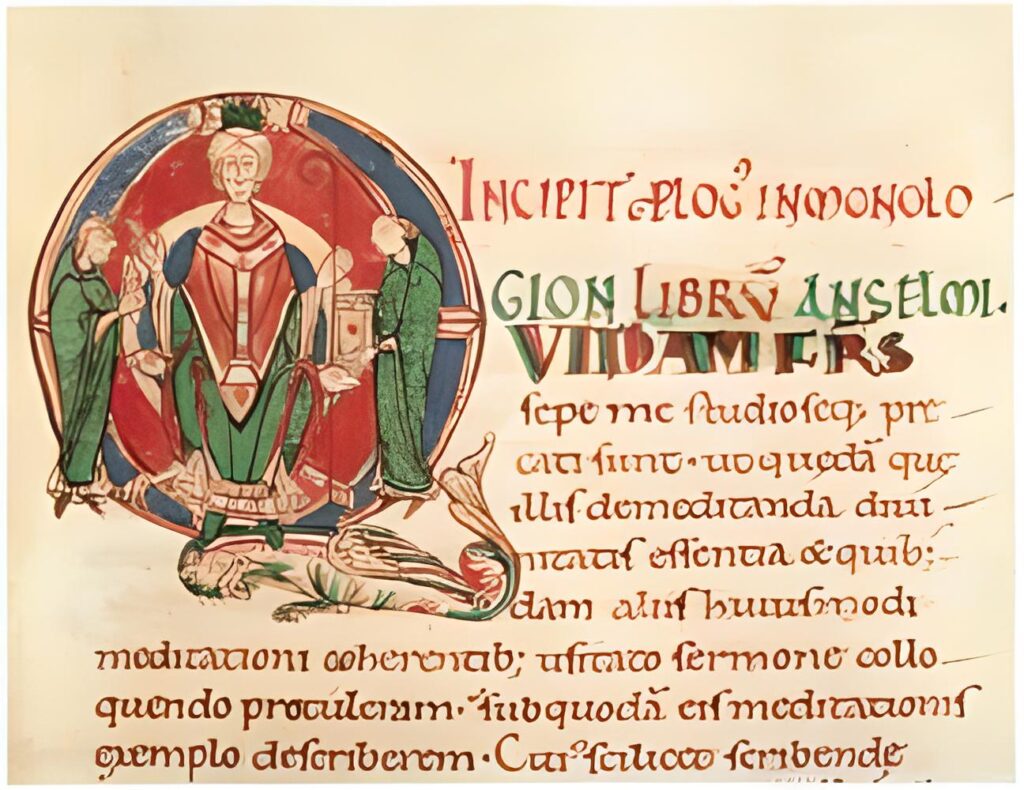 Monologion'un 11. yüzyıla ait bir el yazmasının tezhipli başlangıcı. 
