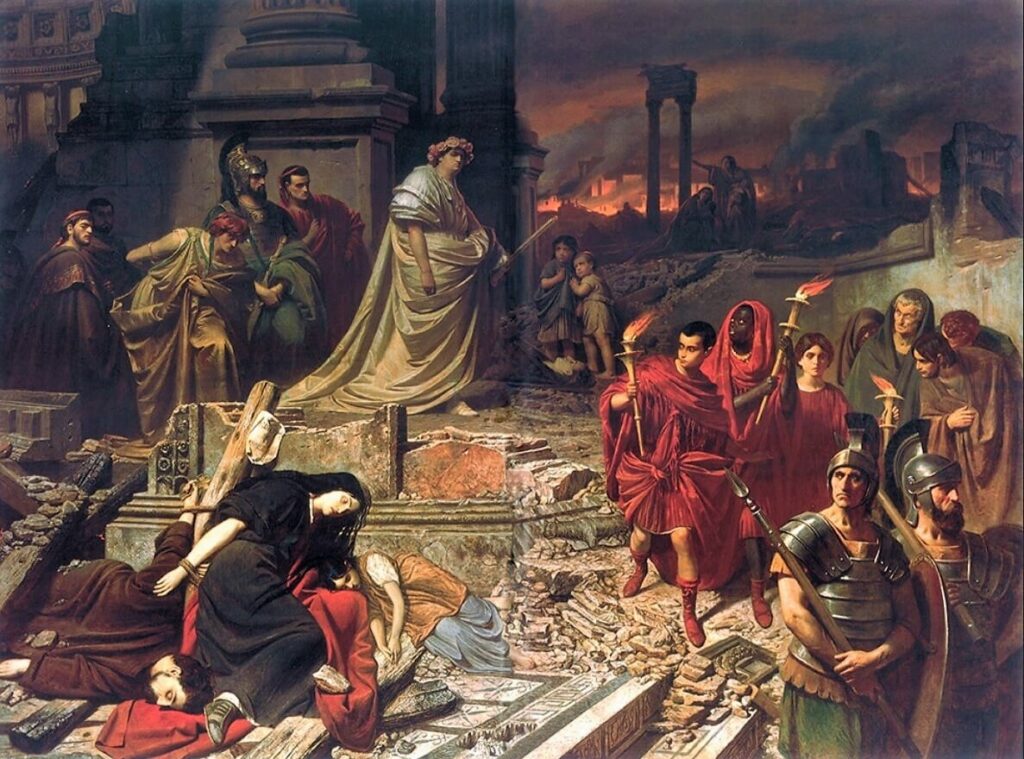 Neron Roma'nın külleri üzerinde yürüyor, Karl Theodor von Piloty, yaklaşık 1861, Macar Ulusal Galerisi.