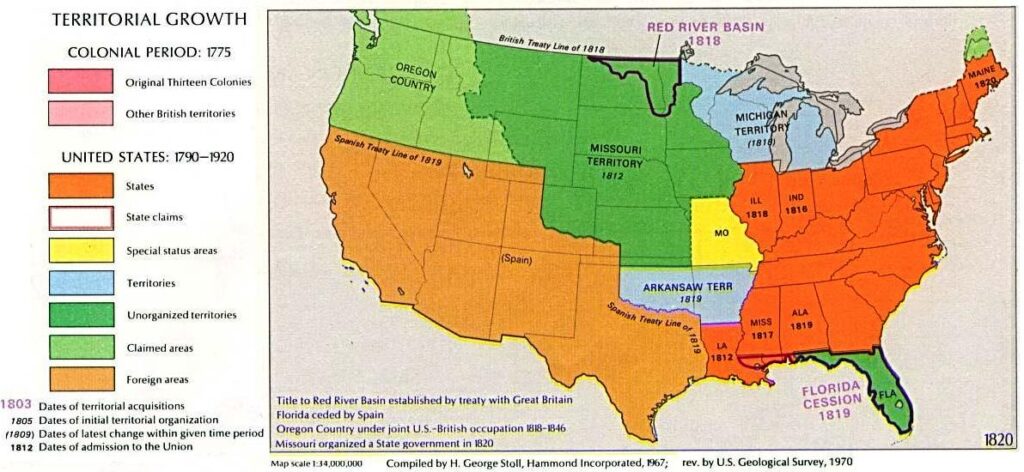 1819'da, Missouri Uzlaşması'ndan bir yıl önce Amerika Birleşik Devletleri, Büyük Ovalar'ın teşkilatlanmamış topraklarında köleliği yasaklamış 
