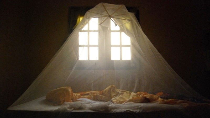Yatakların üstüne asılan cibinlikler gece sivrisinek ısırmalarına karşı koruma sağlıyor. 