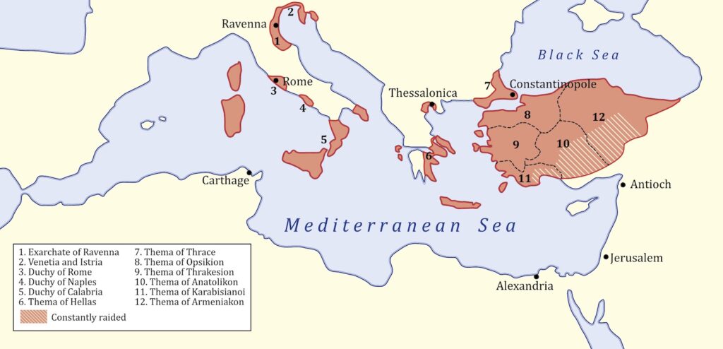 MS 717'de Bizans İmparatorluğu toprakları
